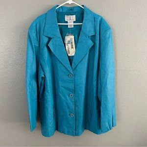 JL Studio Blue Genuine Leather Jacket Plus Size 32W Button Up Coat NWT VTG NOS